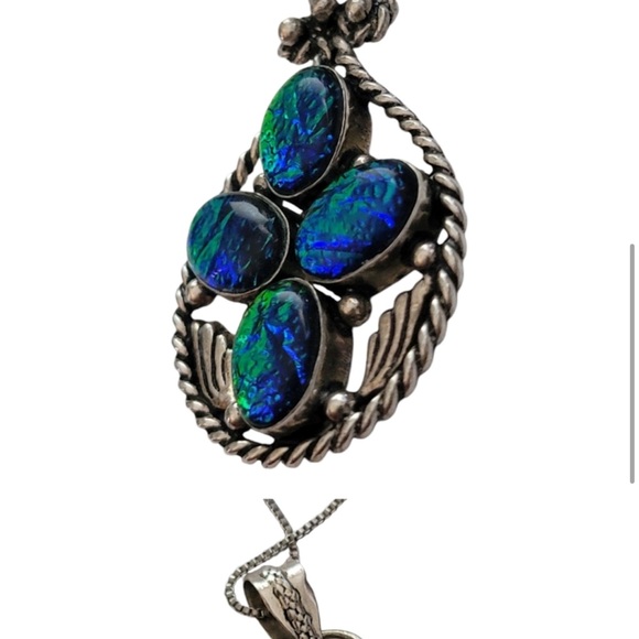 925 Silver Elegant Silver Blue Pendant Necklace Blue & Green Opal Pendant Only - Picture 4 of 13